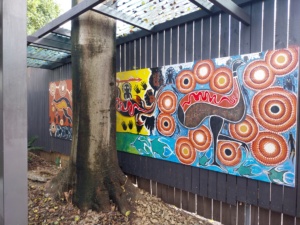 An aboriginal art mural at Rainbow Lodge