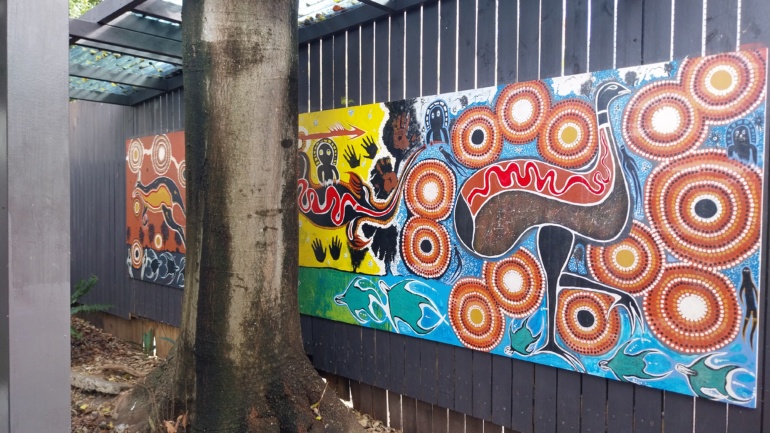 An aboriginal art mural at Rainbow Lodge