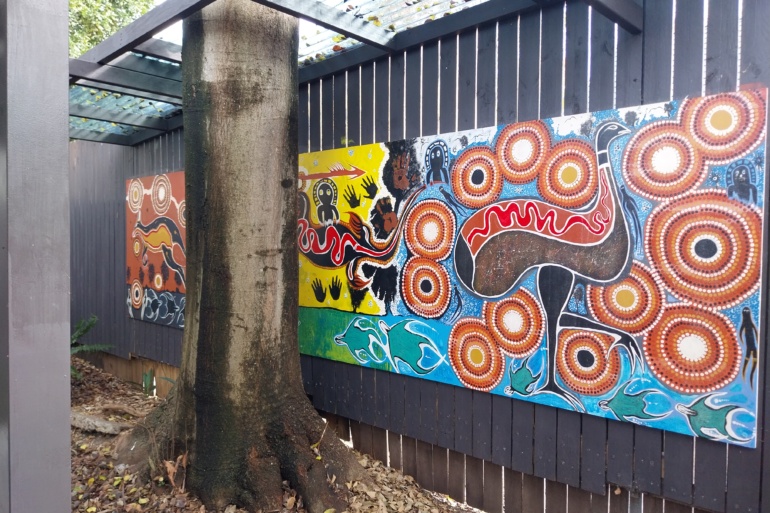 An aboriginal art mural at Rainbow Lodge